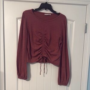 SO Red Puff Sleeve Ruched Crop Blouse